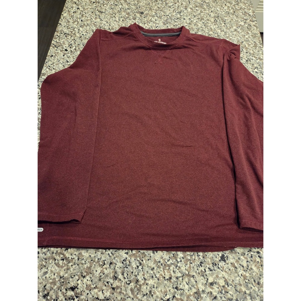 Free Country Mens Micro-Tech Long Sleeve Performance Shirt Burgundy XL Heathered